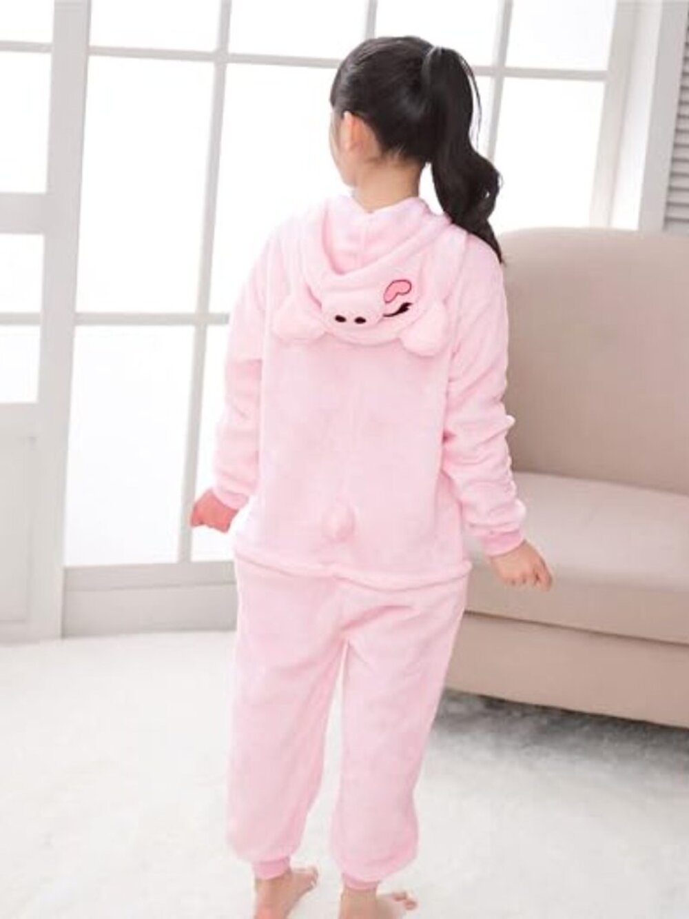 Kids Pink Pig Plush Fleece Onesie Kigurumi Halloween Cosplay Costume New *Open* - Picture 16 of 17
